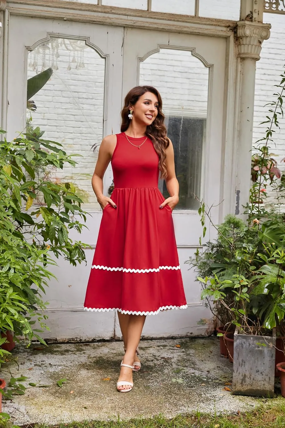 GRACE KARIN Womens Casual Summer Dress Tank Dress RIC Rac Sun Dress with Pockets A Line Midi Flowy Beach Dress