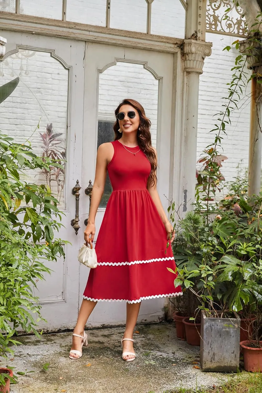GRACE KARIN Womens Casual Summer Dress Tank Dress RIC Rac Sun Dress with Pockets A Line Midi Flowy Beach Dress