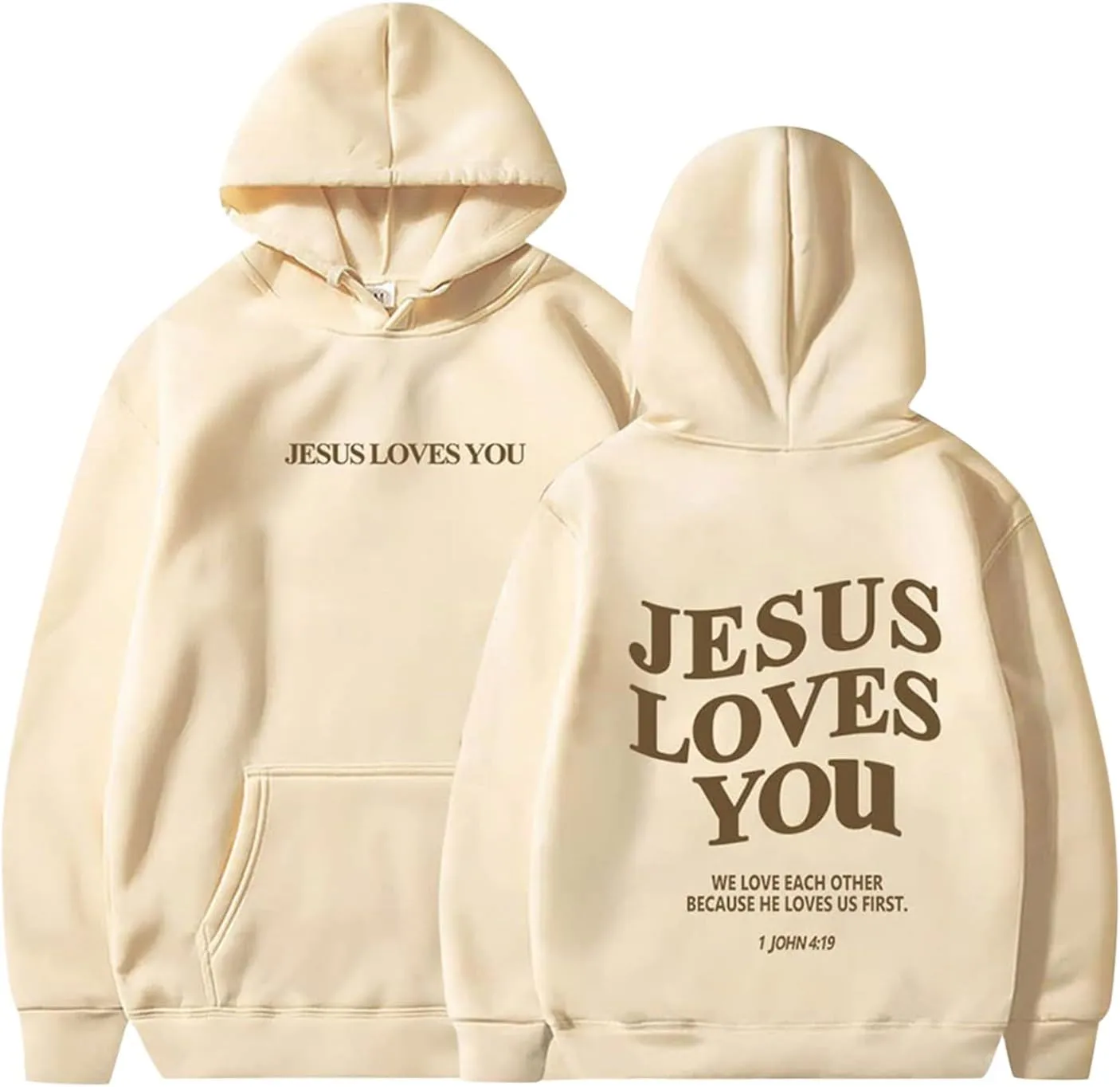 Graphic Hoodie Streetwear Jesus Loves You Bible Verse Letter Printed Fall Outfit with Kangaroo Pocket Drawstring Leisure Fall