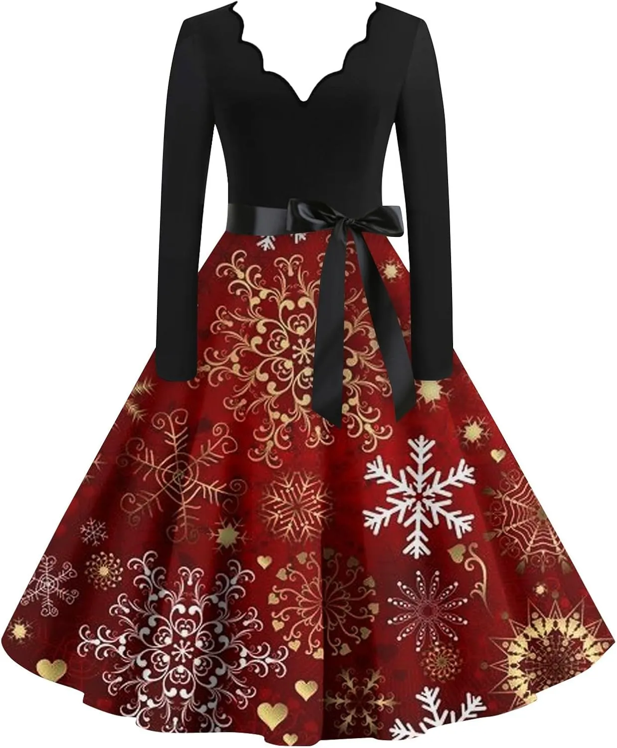 Halloween Dresses for Women Long Sleeve V Neck Vintage Print Costumes 1950s Fall Cocktail Dresses