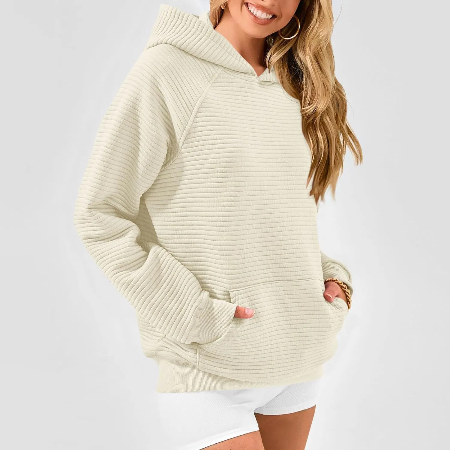 Hoodies for Women Casual Hooded Oversized Sweatshirts with Kangaroo Pocket Raglan Long Sleeve Loose Pullover Tops