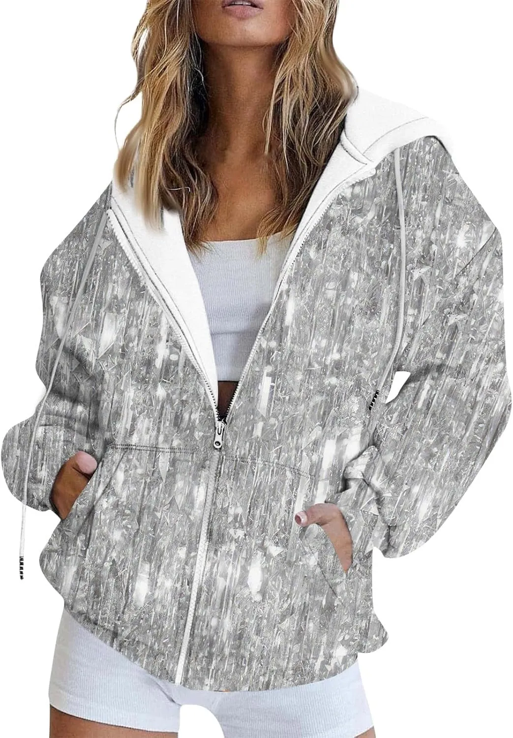Hoodies for Women Stylish Zip Up Hoodie Long Sleeve Print Sweatshirts Casual Fashion Jackets with Pocket Fall Outfits