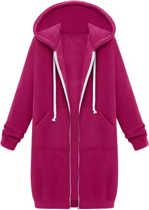 Hoodies for Women Zip Up Knee Length Tunic Fashion Sweatshirts Casual Long Sleeve Comfy Fall Hooded Jackets With Pocket