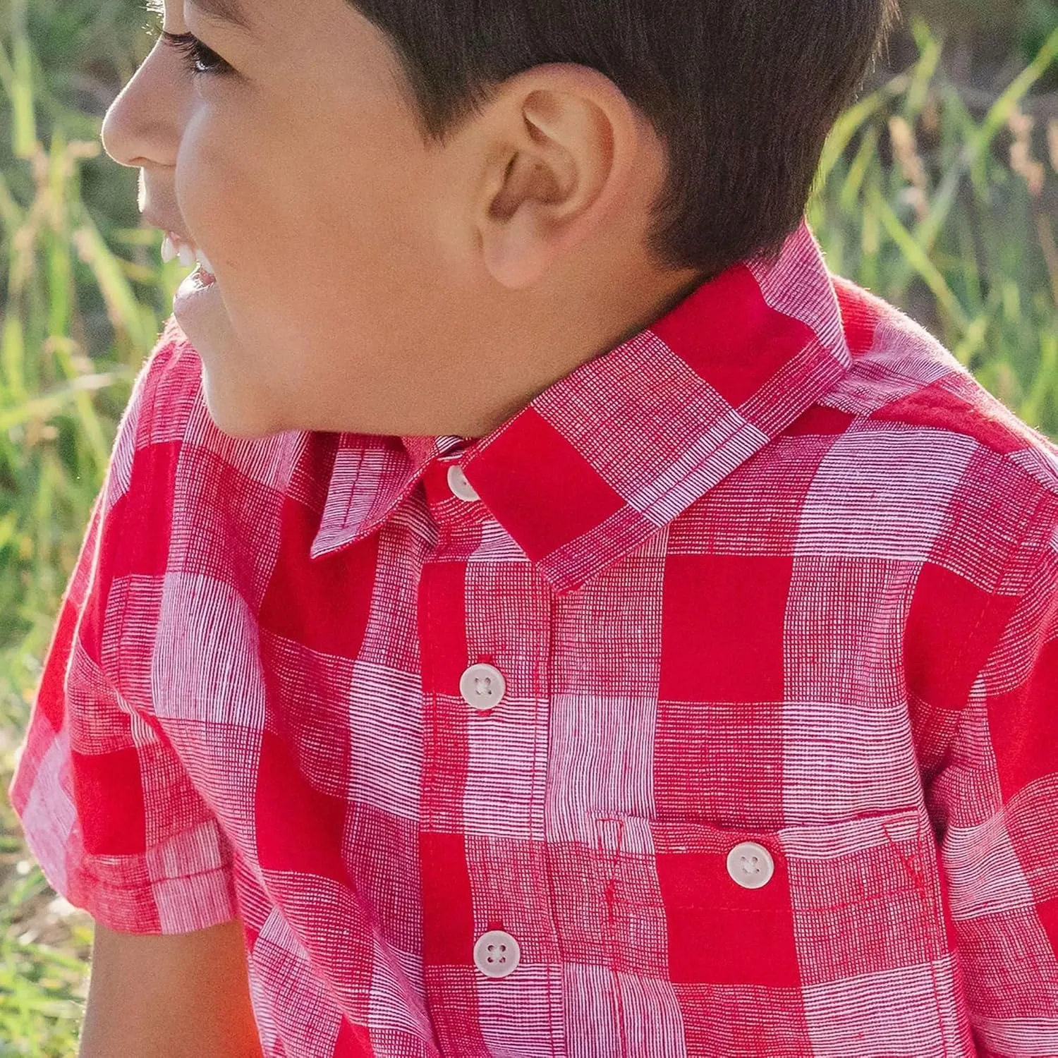 Hope & Henry Boys' Linen Short Sleeve Button Down Shirt