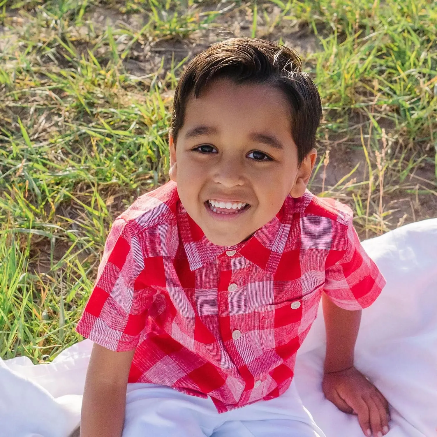 Hope & Henry Boys' Linen Short Sleeve Button Down Shirt