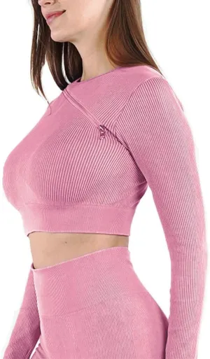 HSQMA Yoga Shirt for Women,Womens Long Sleeve Workout Shirts, Quick Dry Fitness Gym T Shirt, Breathable Athletic Gym Tops (Color : Light Pink, Size : S/)