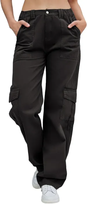 IFFEI Womens Cargo Pants High Waisted Wide Leg Trousers Baggy Multiple Pockets Hiking Pants