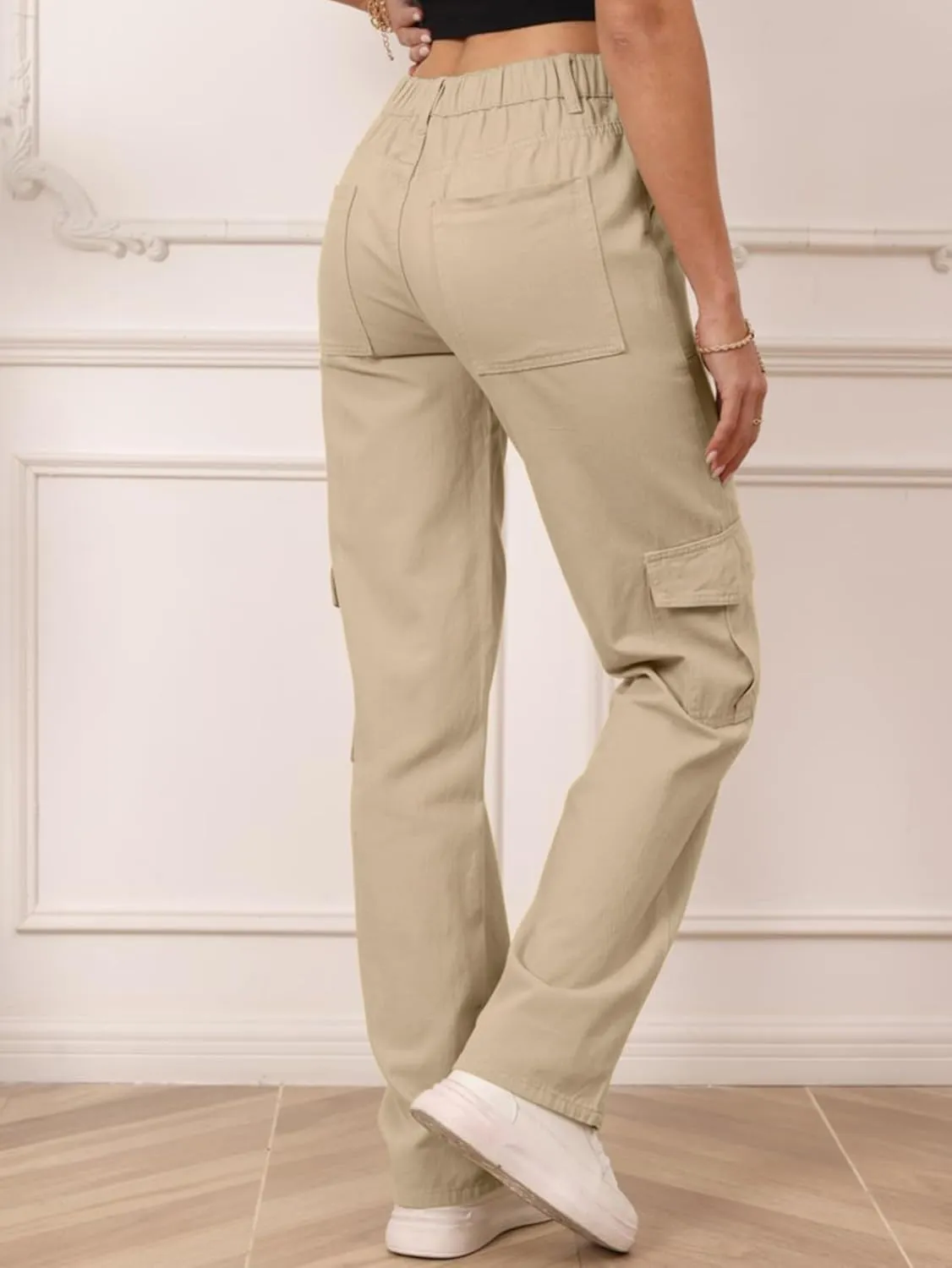 IFFEI Womens Cargo Pants High Waisted Wide Leg Trousers Baggy Multiple Pockets Hiking Pants