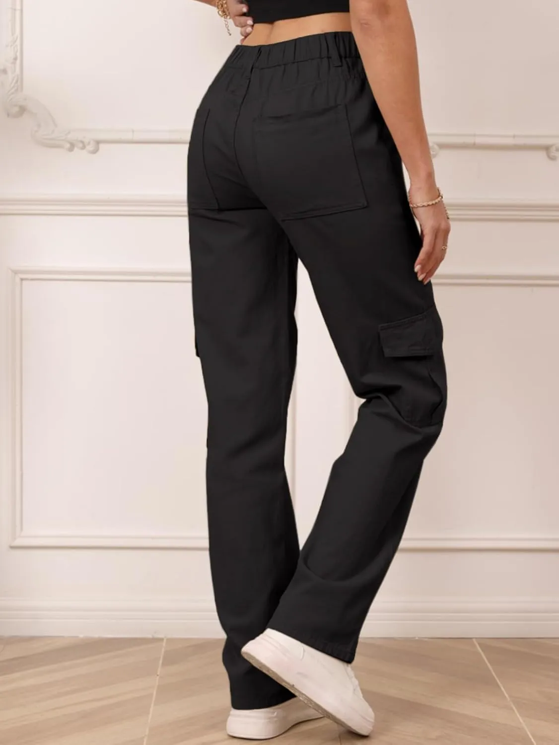 IFFEI Womens Cargo Pants High Waisted Wide Leg Trousers Baggy Multiple Pockets Hiking Pants
