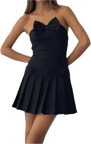 IMISSILLEB Bow Dress for Women Sexy Sleeveless Backless Bodycon Mini Dress Off Shoulder Ruffle Tube Dress Party Clubwear
