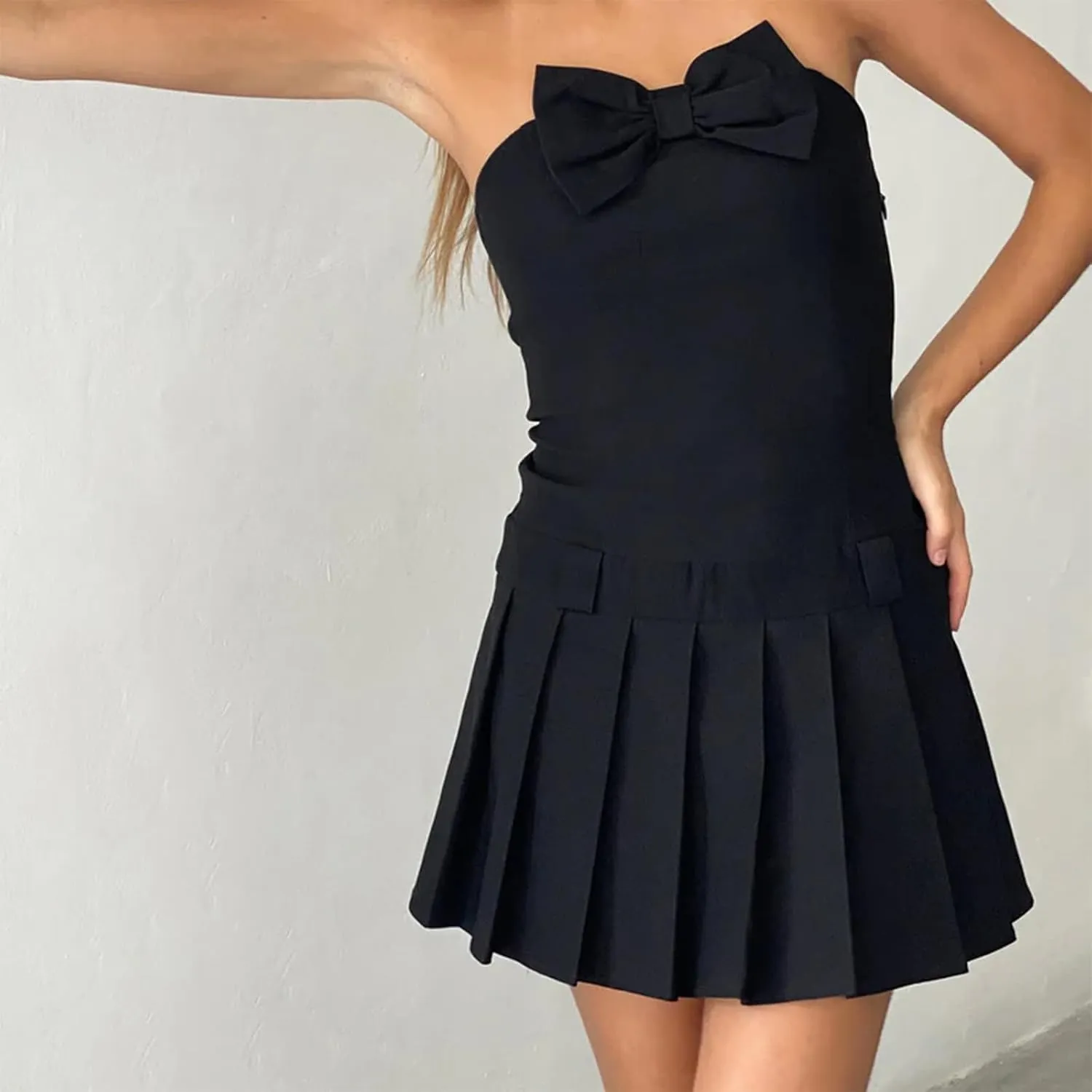 IMISSILLEB Bow Dress for Women Sexy Sleeveless Backless Bodycon Mini Dress Off Shoulder Ruffle Tube Dress Party Clubwear