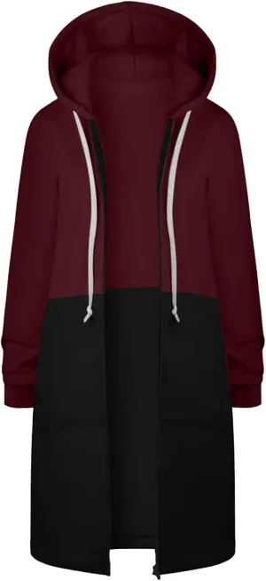 Jackets for Women Zip up Hoodies Y2K Knee Length Hooded Fleece Oversized Sweatshirts with Pockets Fall Outfits 2024