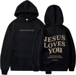 Jesus Loves You Sweatshirt for Women Casual Trendy Loose Fit Oversized Christian Sweatshirts Drawstring Pullover Y2k Hoodie