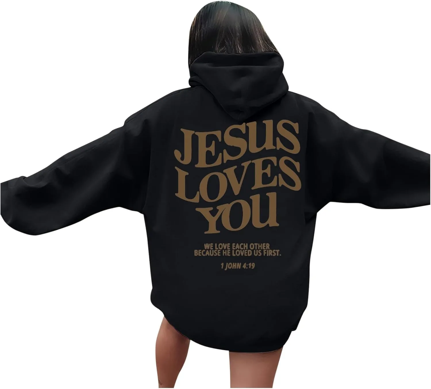 Jesus Loves You Sweatshirt for Women Casual Trendy Loose Fit Oversized Christian Sweatshirts Drawstring Pullover Y2k Hoodie