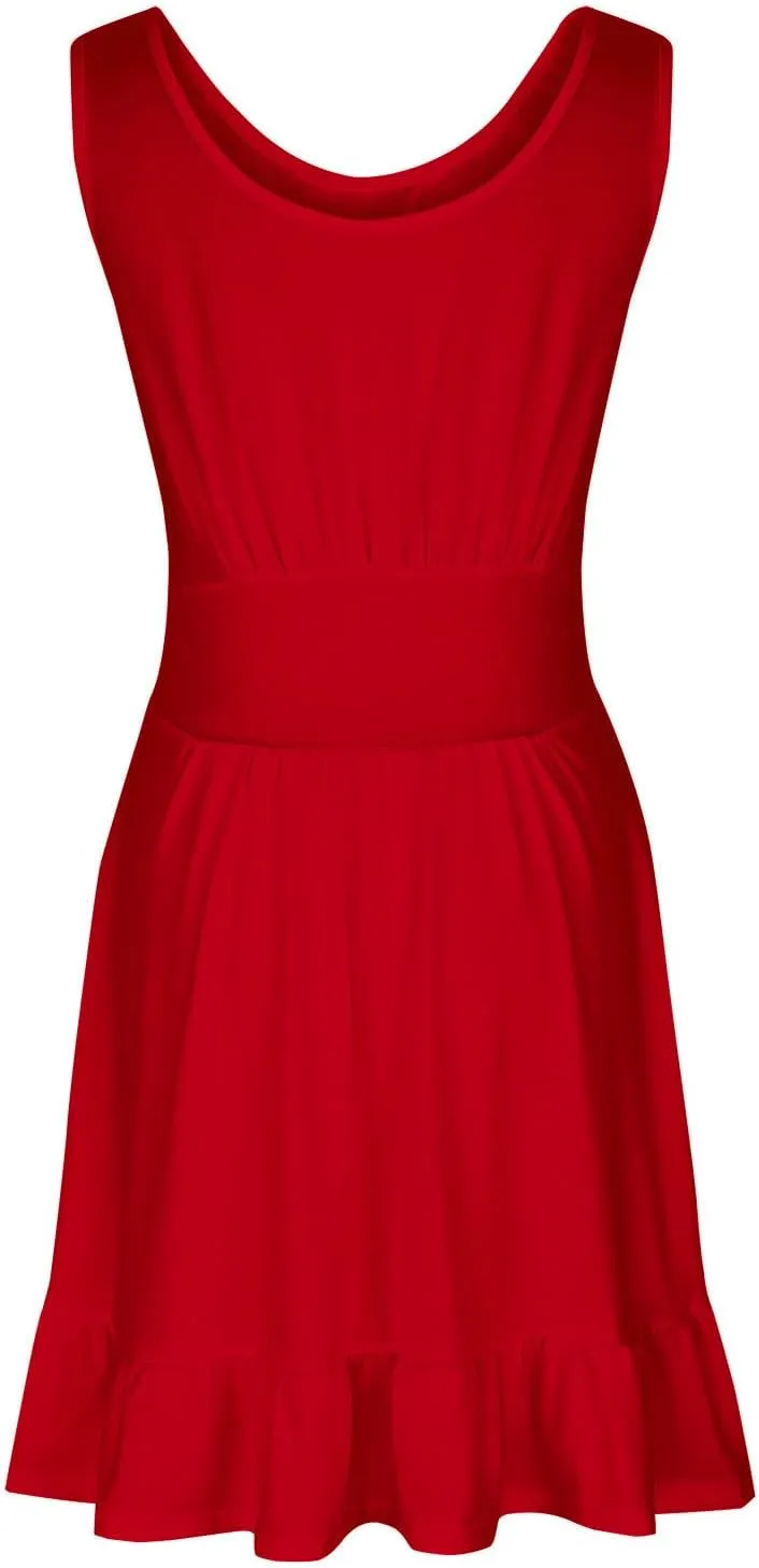 JOAU Women's Summer 2024 Beach Casual Sleeveless Crew Neck Tank Dress Loose Pleated Empire Waist Ruffle Hem Mini Sundress