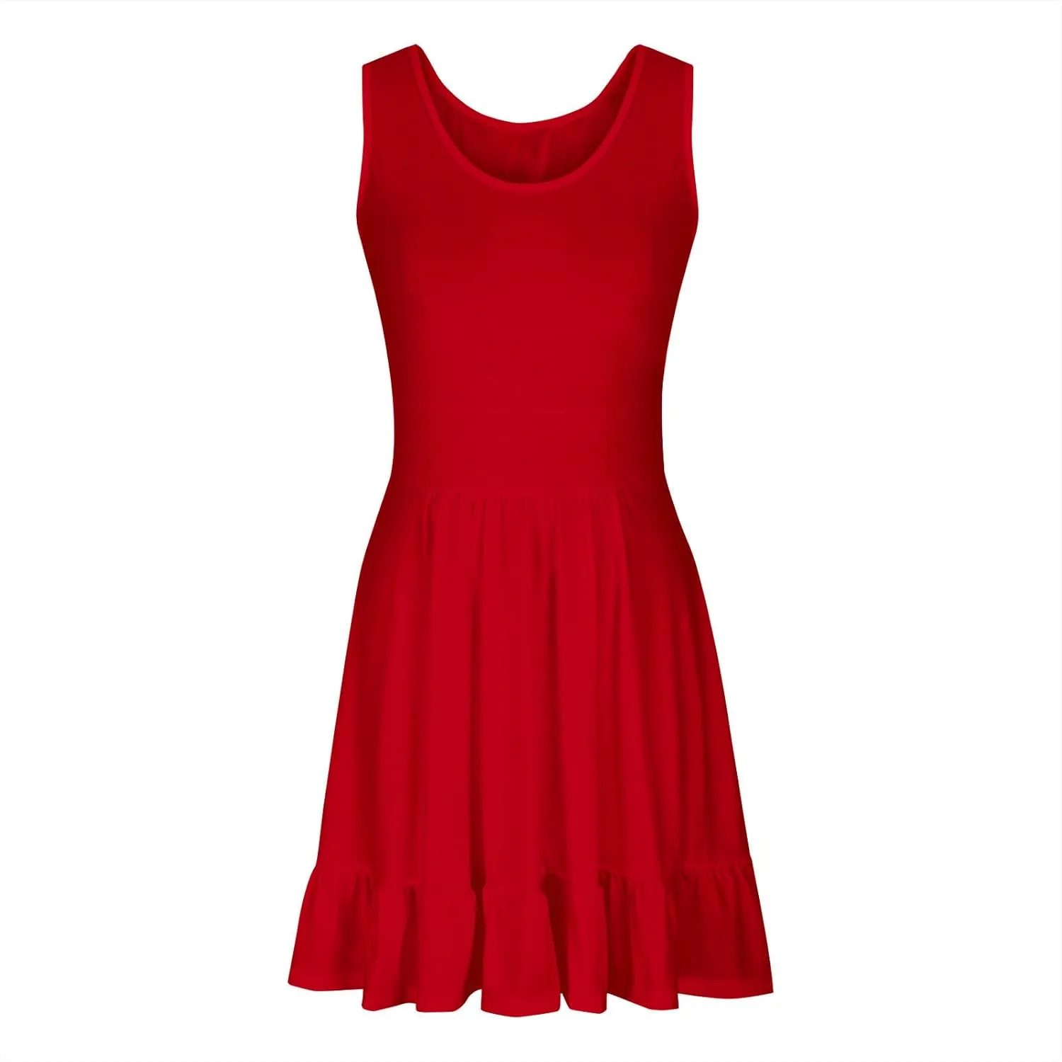 JOAU Women's Summer 2024 Beach Casual Sleeveless Crew Neck Tank Dress Loose Pleated Empire Waist Ruffle Hem Mini Sundress