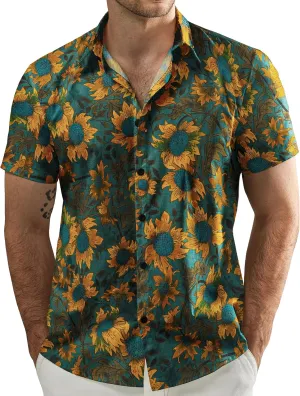 JOGAL Men's Flower Casual Button Down Short Sleeve Hawaiian Shirt