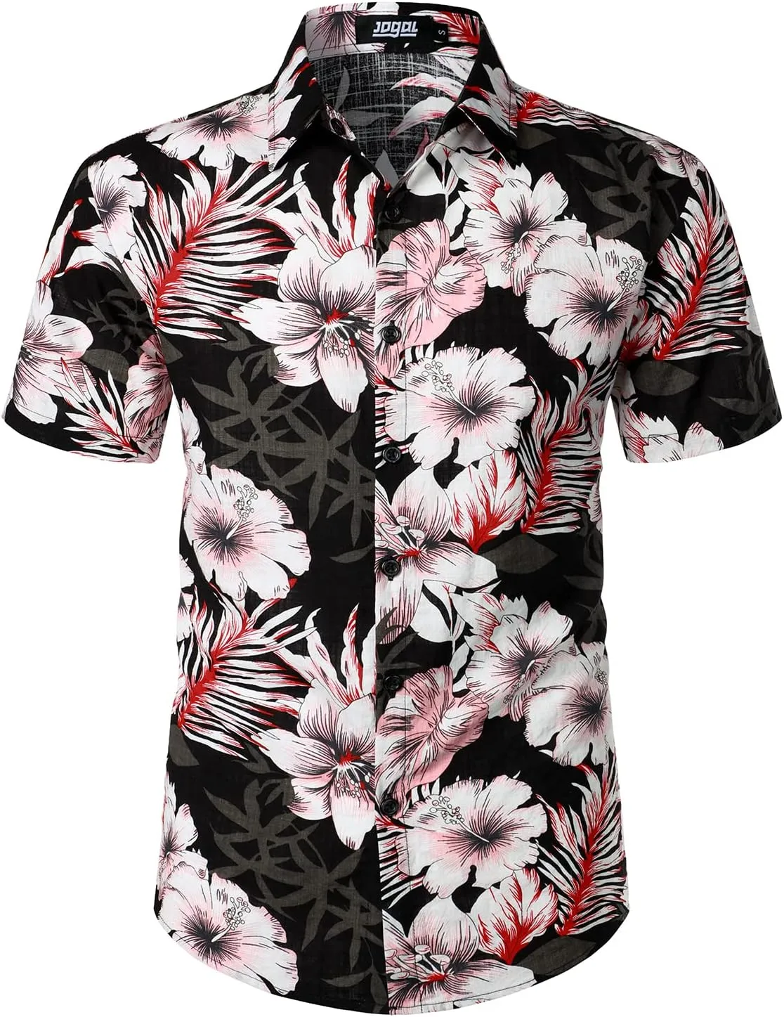 JOGAL Men's Flower Casual Button Down Short Sleeve Hawaiian Shirt