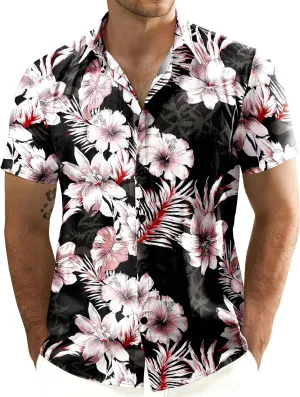 JOGAL Men's Flower Casual Button Down Short Sleeve Hawaiian Shirt