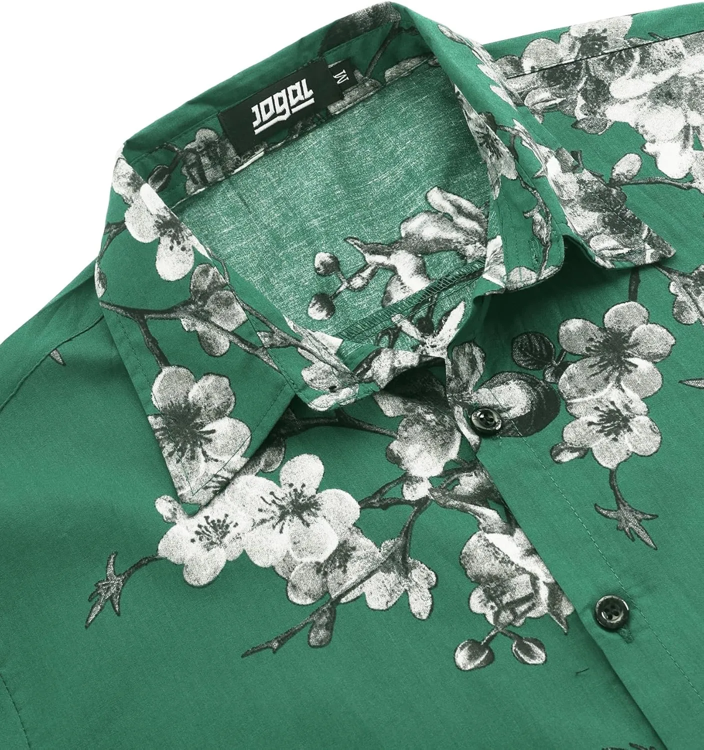 JOGAL Men's Flower Cotton Button Down Short Sleeve Hawaiian Shirt