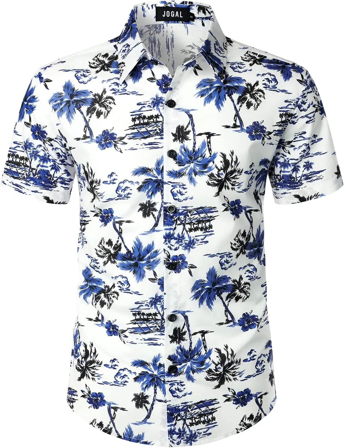 JOGAL Men's Flower Cotton Button Down Short Sleeve Hawaiian Shirt