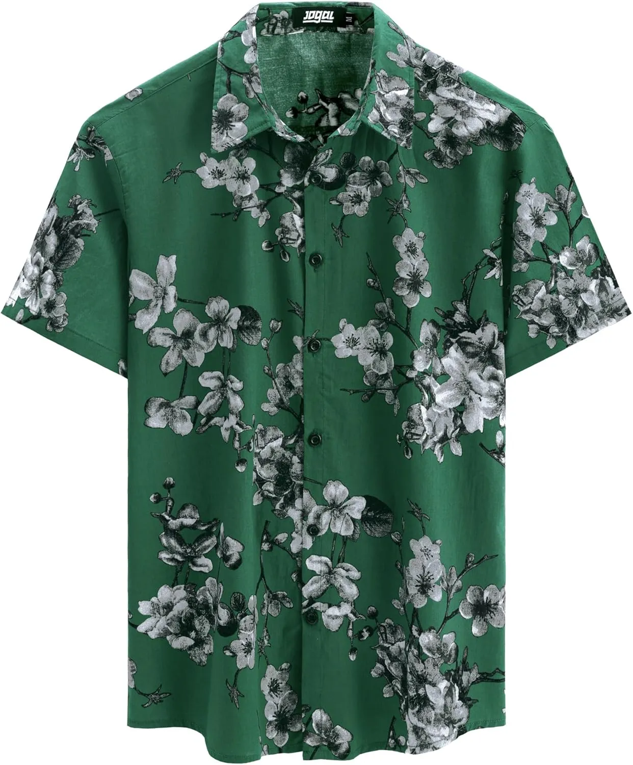 JOGAL Men's Flower Cotton Button Down Short Sleeve Hawaiian Shirt