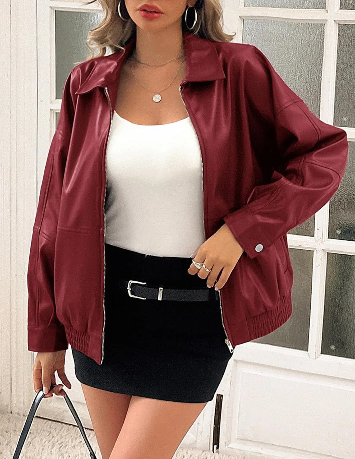 Kate Kasin Womens Faux Leather Jacket Oversized Jacket Fall Winter Outfits for Women 2024