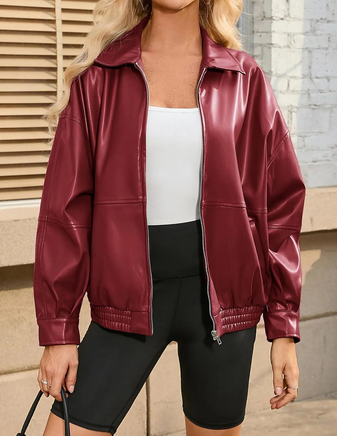 Kate Kasin Womens Faux Leather Jacket Oversized Jacket Fall Winter Outfits for Women 2024