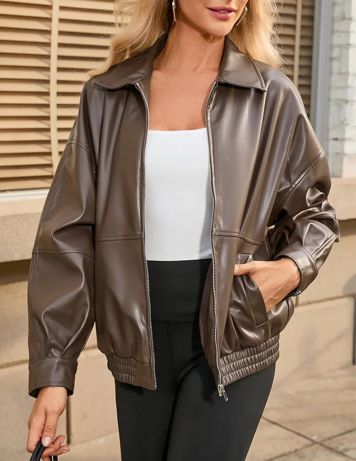 Kate Kasin Womens Faux Leather Jacket Oversized Jacket Fall Winter Outfits for Women 2024