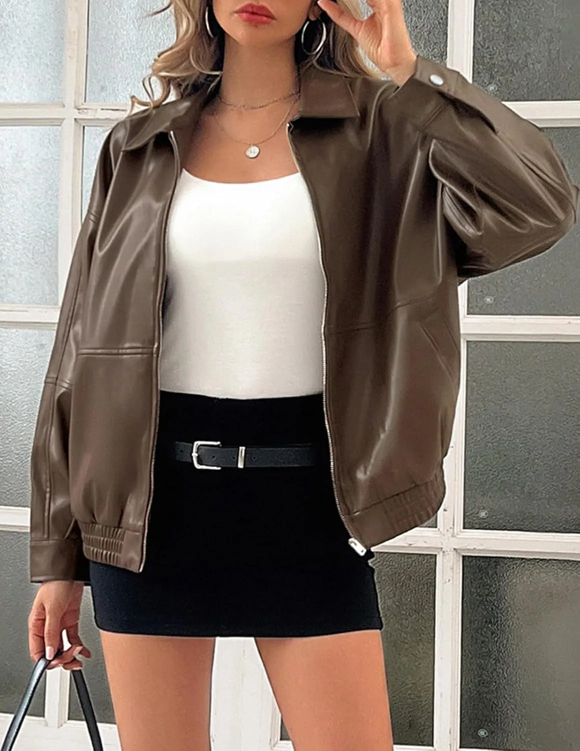 Kate Kasin Womens Faux Leather Jacket Oversized Jacket Fall Winter Outfits for Women 2024