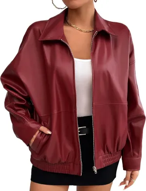 Kate Kasin Womens Faux Leather Jacket Oversized Jacket Fall Winter Outfits for Women 2024