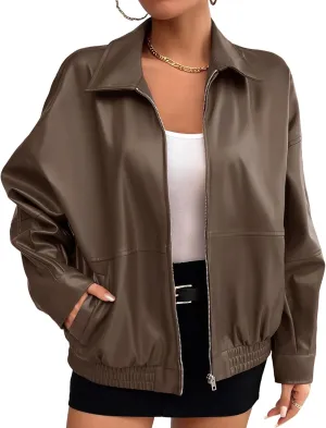 Kate Kasin Womens Faux Leather Jacket Oversized Jacket Fall Winter Outfits for Women 2024