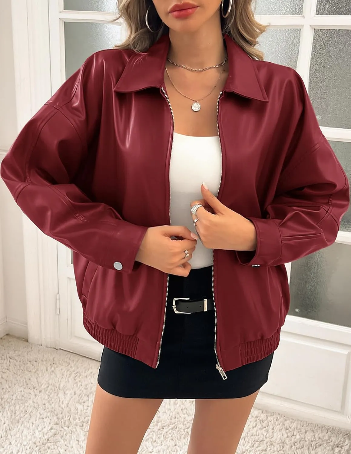 Kate Kasin Womens Faux Leather Jacket Oversized Jacket Fall Winter Outfits for Women 2024
