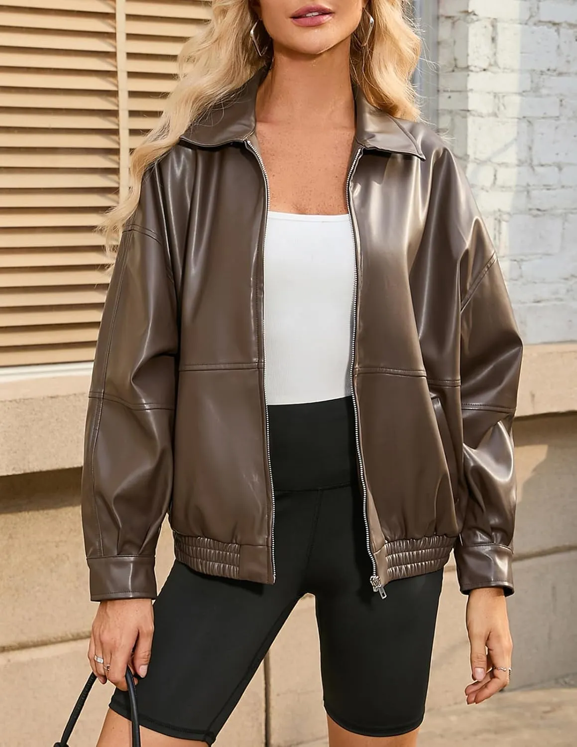 Kate Kasin Womens Faux Leather Jacket Oversized Jacket Fall Winter Outfits for Women 2024