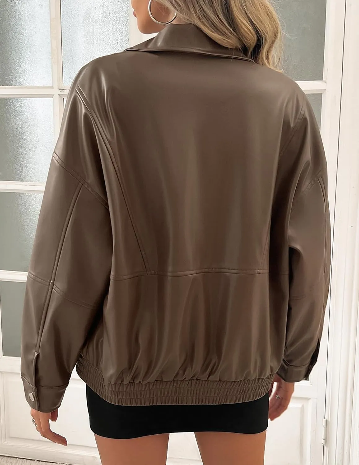 Kate Kasin Womens Faux Leather Jacket Oversized Jacket Fall Winter Outfits for Women 2024