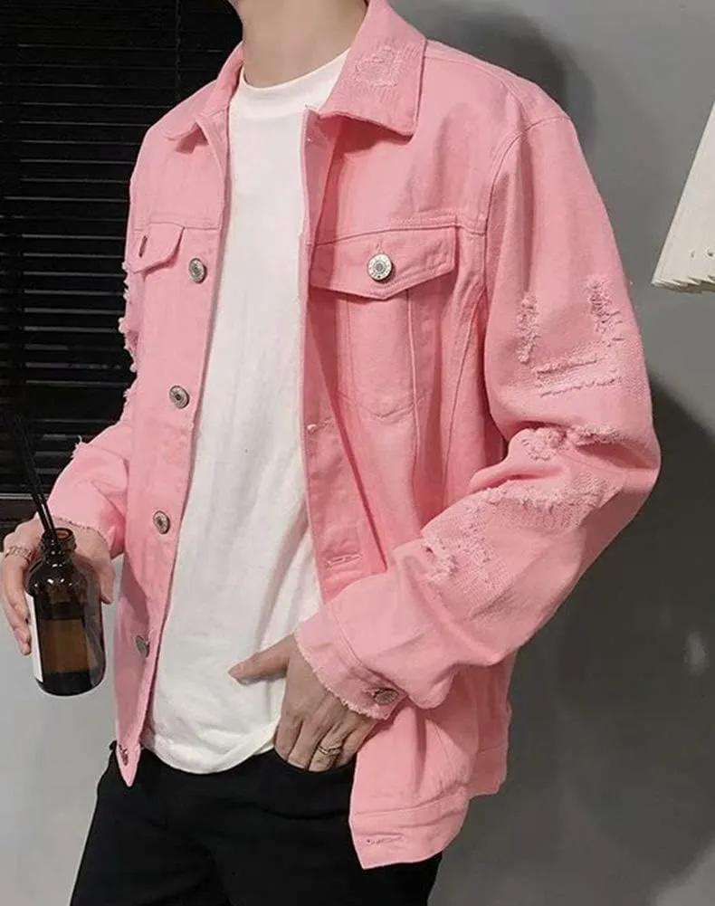 Kedera Distressed Denim Jacket Men's Button Down Denim Jacket Trucker Jean Coat