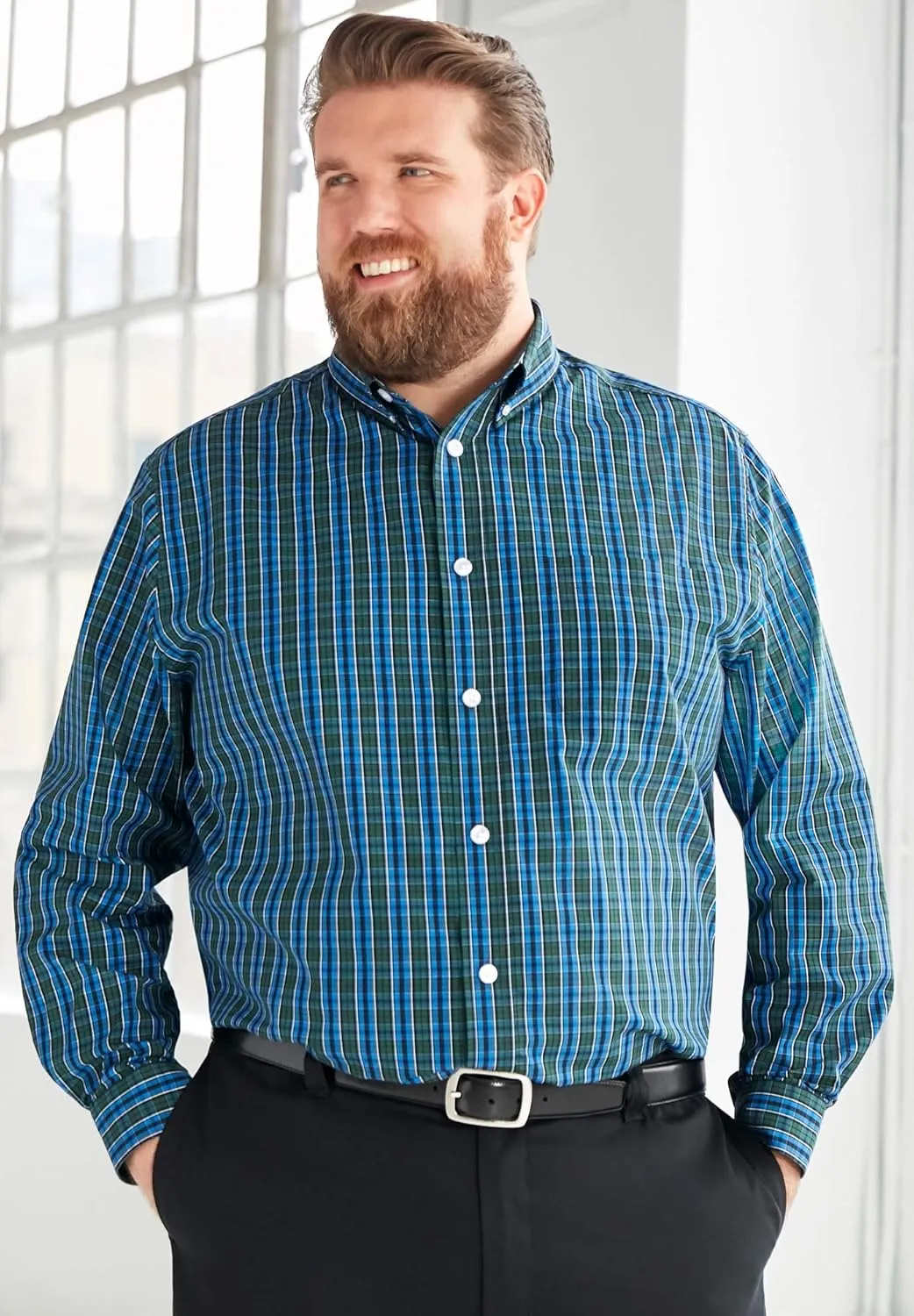 KingSize Men's Big & Tall Long Sleeve Wrinkle-Free Plaid Shirt