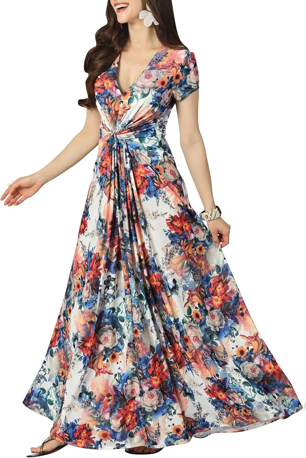 KOH KOH Womens 2025 Long Flowy Cap Sleeve Empire Waist Cocktail Maxi Dress Gown