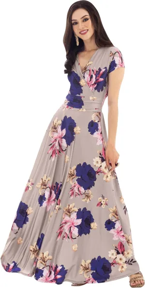 KOH KOH Womens Long Modest Floor Length Flowing Summer Print Maxi Dress Gown