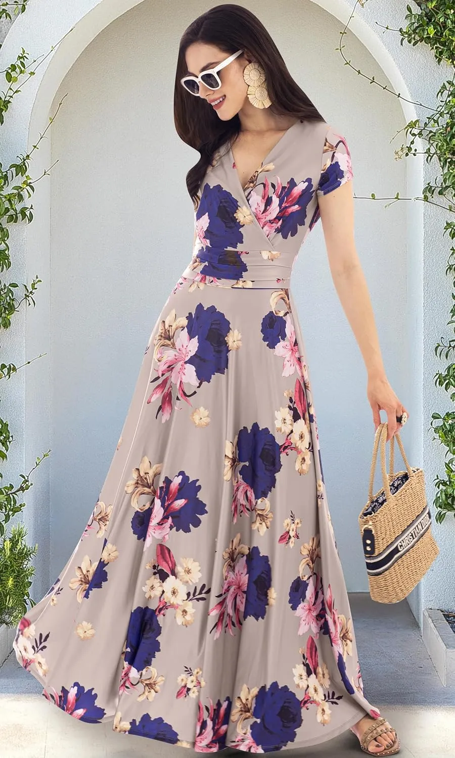 KOH KOH Womens Long Modest Floor Length Flowing Summer Print Maxi Dress Gown