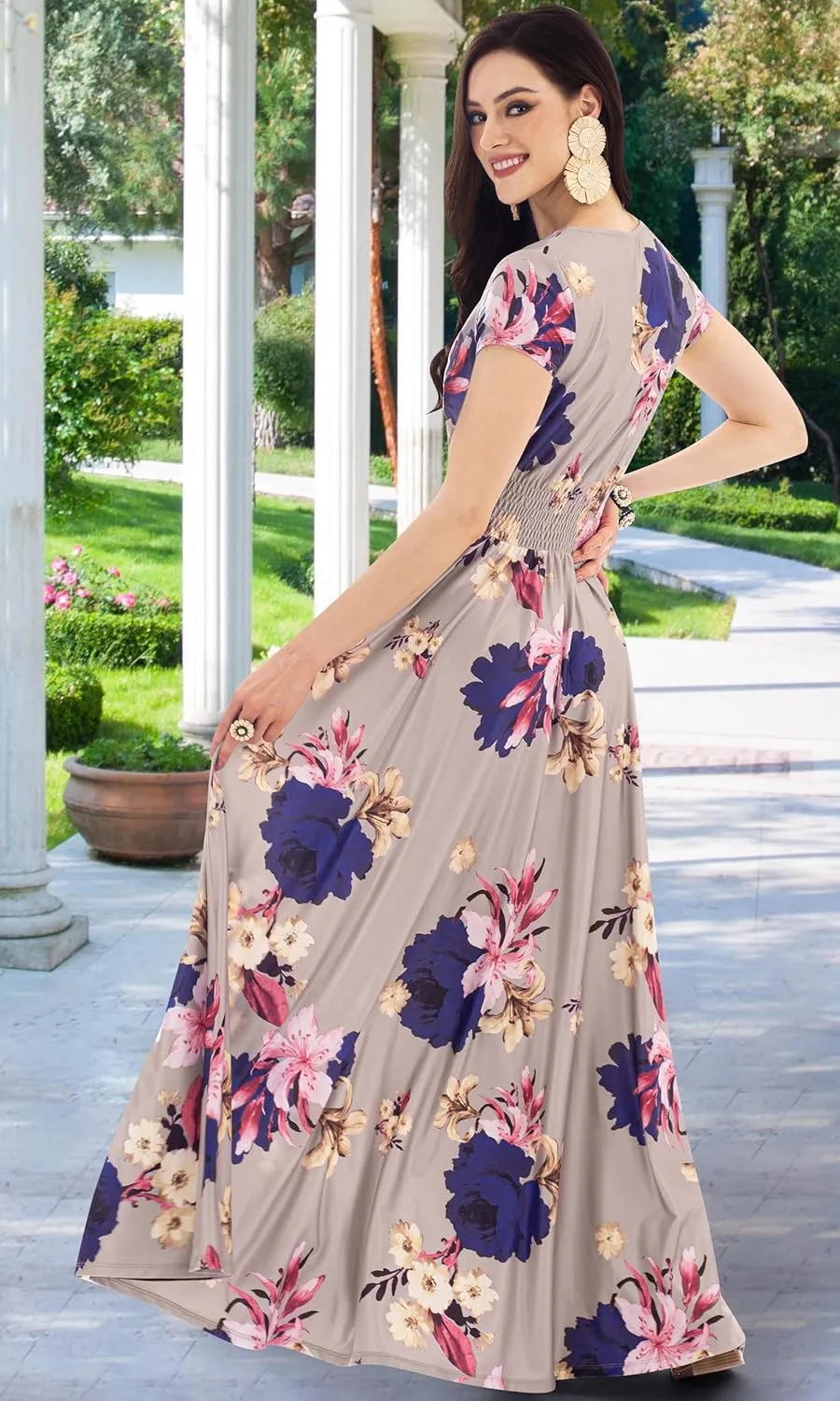 KOH KOH Womens Long Modest Floor Length Flowing Summer Print Maxi Dress Gown