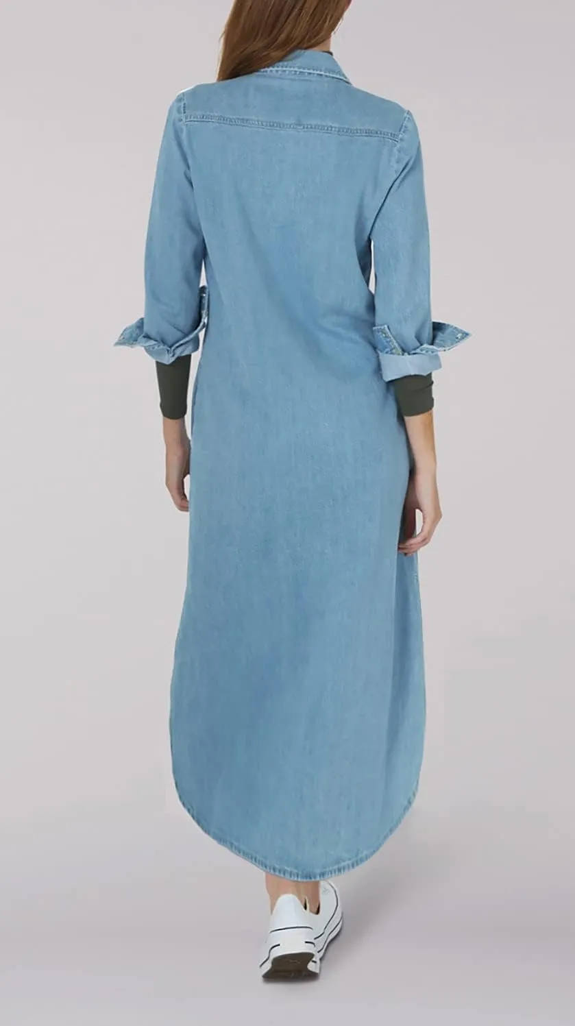 Kuraki Women's Casual Print Button Front Maxi Shirt Dress