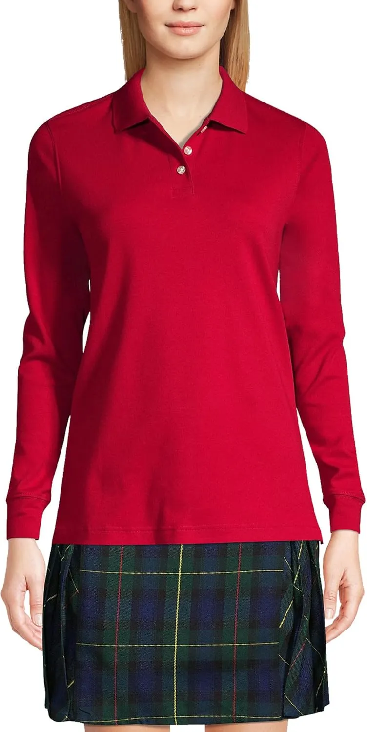 Lands' End School Uniform Women's Long Sleeve Interlock Polo Shirt