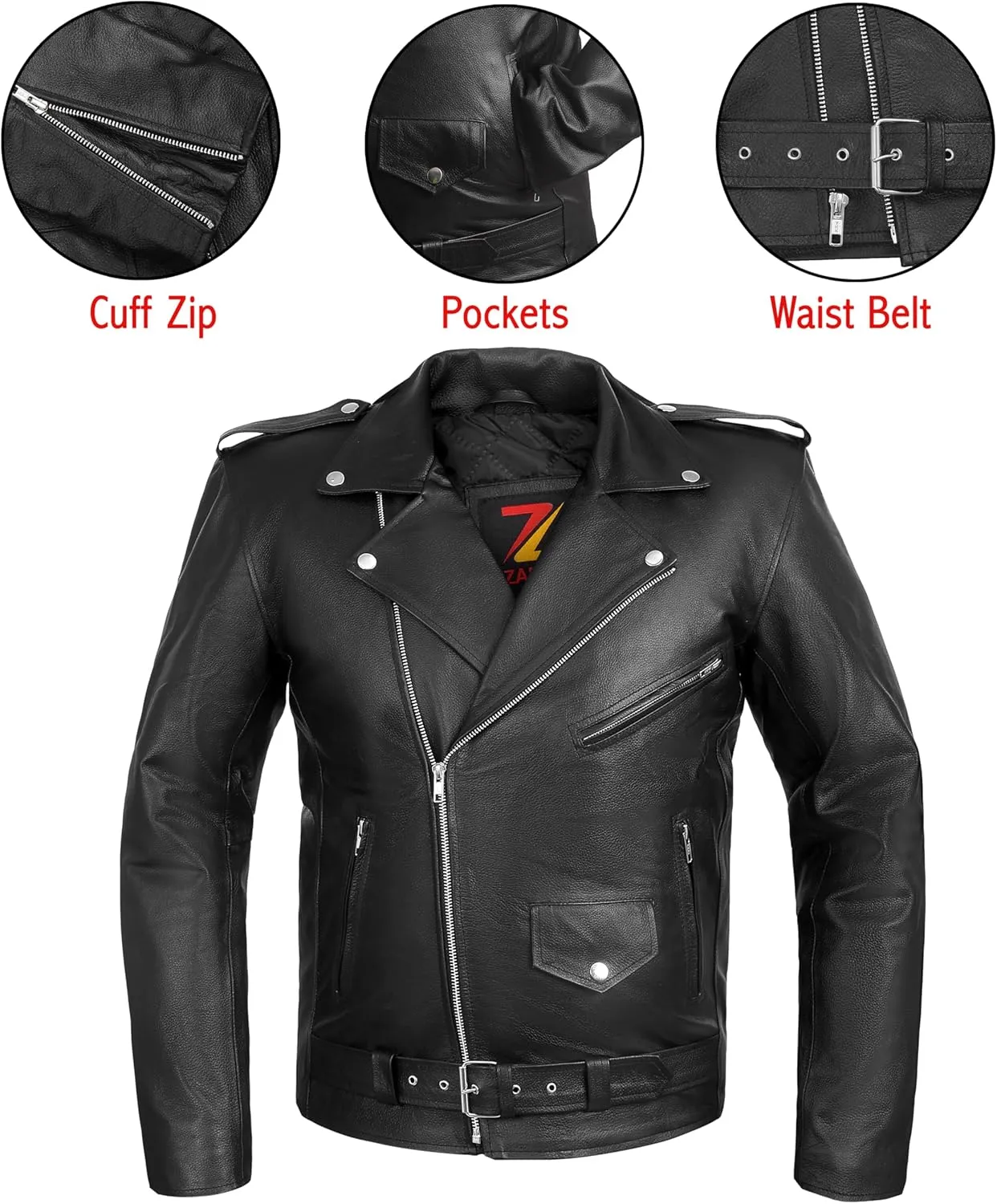 Leather Jacket Men Motorcycle Jacket Black Leather Jacket Brando Racer Biker Retro Jacket 100% Genuine Cowhide Leather