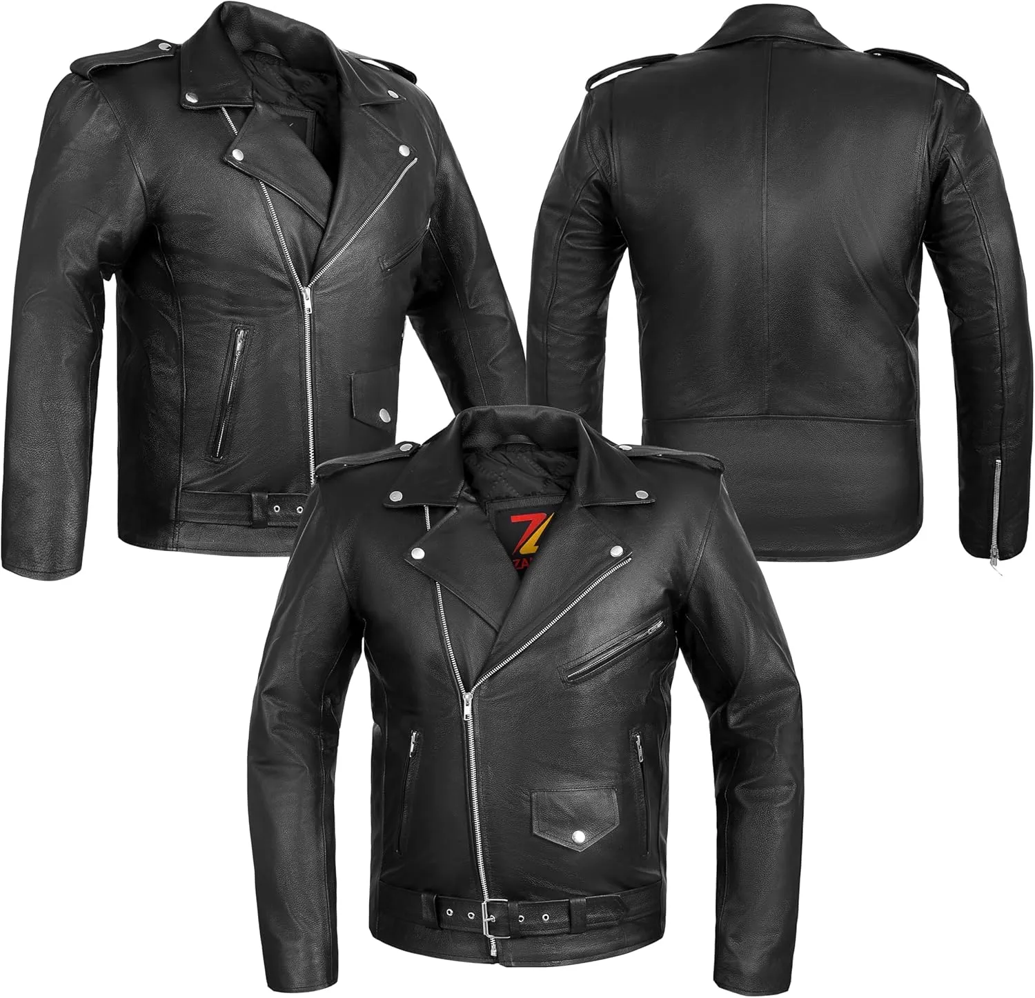 Leather Jacket Men Motorcycle Jacket Black Leather Jacket Brando Racer Biker Retro Jacket 100% Genuine Cowhide Leather