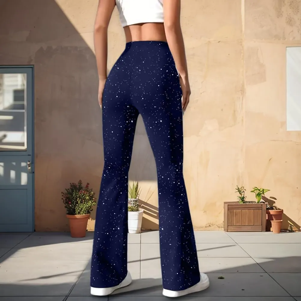 LifeShe Women Sparkly Flared Leg Pants Y2K Sequin Bell Bottom Legging Pants