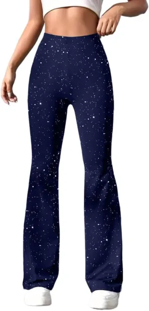 LifeShe Women Sparkly Flared Leg Pants Y2K Sequin Bell Bottom Legging Pants
