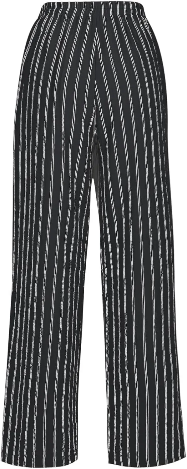 Linen Pants Women High Waisted Wide Leg Palazzo Pants Lightweight Summer Elastic Waist Casual Lounge Trousers