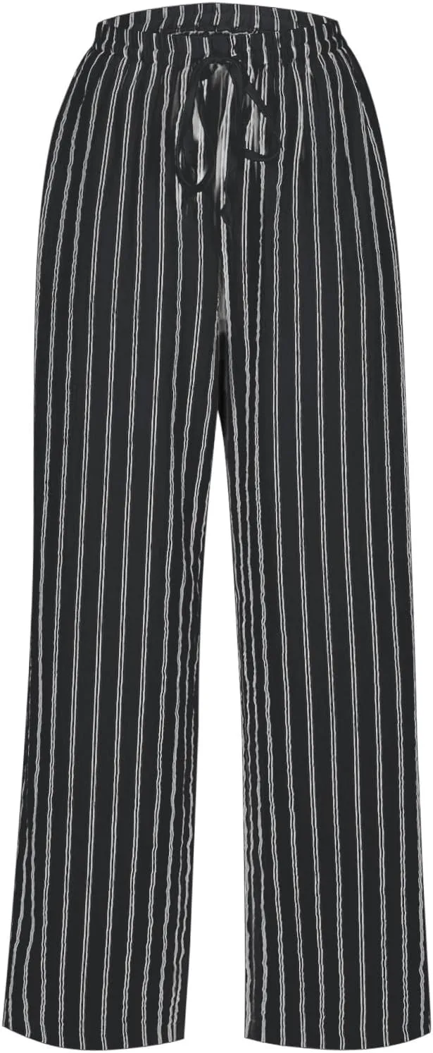 Linen Pants Women High Waisted Wide Leg Palazzo Pants Lightweight Summer Elastic Waist Casual Lounge Trousers