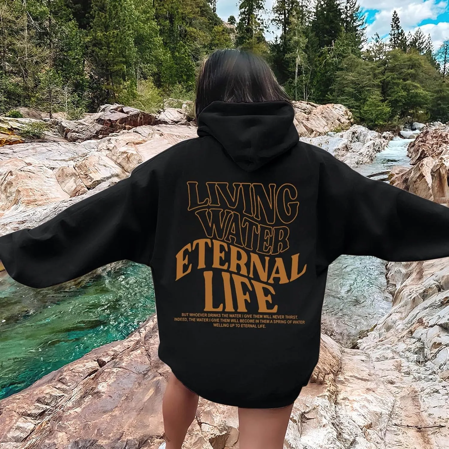 Living Water Eternal Life Christian Womens Hoodies Jesus Faith Graphic Oversized Long Sleeve Sweatshirts Fall Casual Pullover